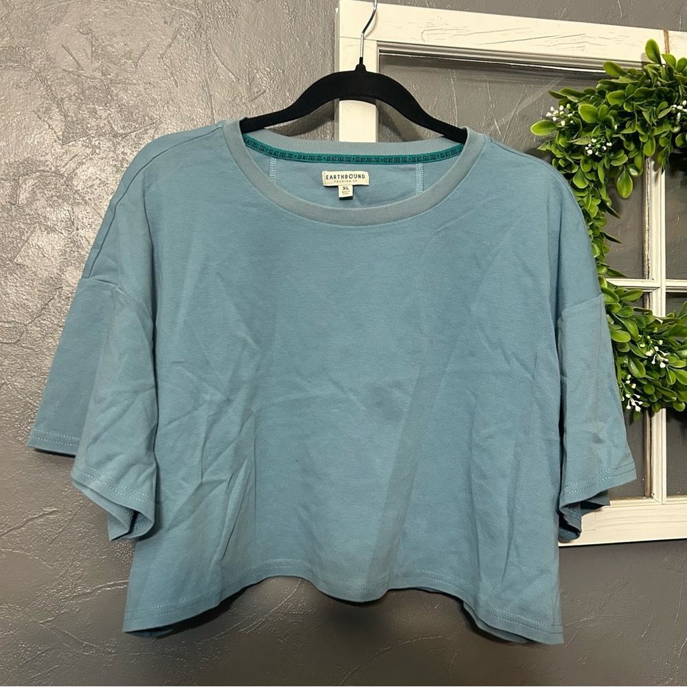 Earthbound Women's xl Blue boxy crop  Top